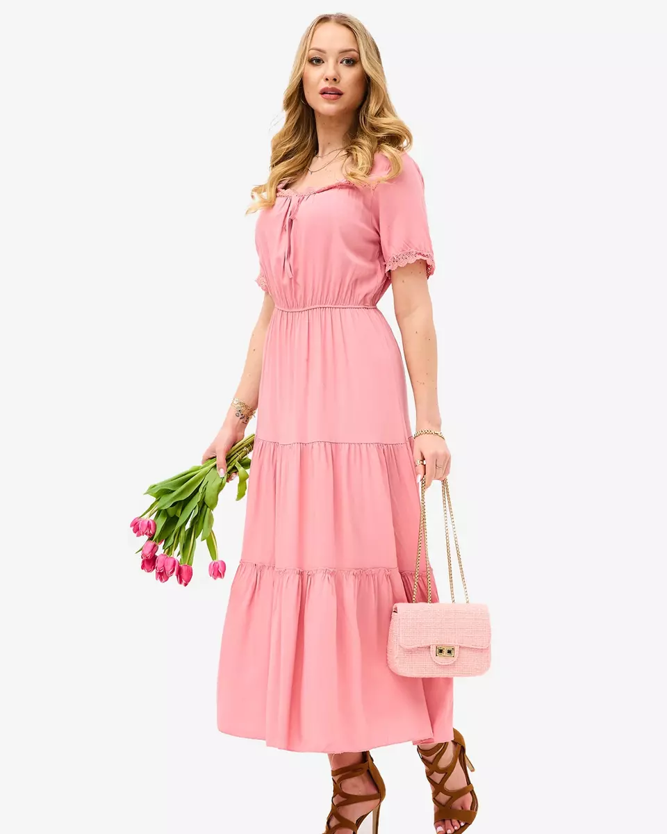 Рожева довга жіноча сукня з коротким рукавом - Одяг