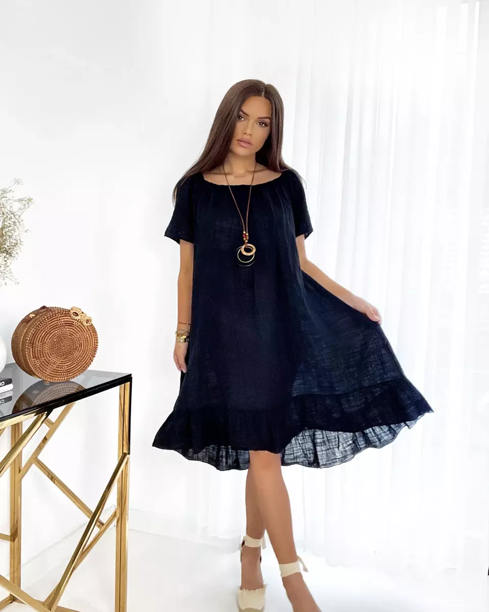 Royalfashion Чорна жіноча коротка сукня з намистом