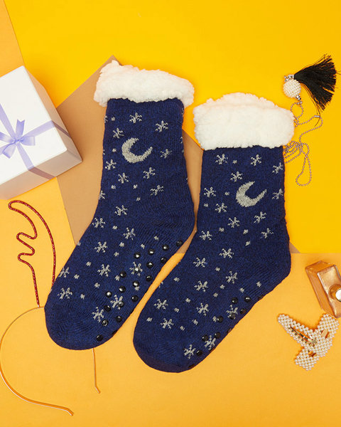 Шкарпетки темно-сині жіночі з різдвяним візерунком - Білизна