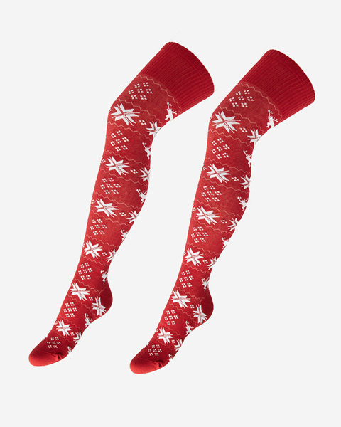 Шкарпетки жіночі різдвяні вище коліна бордові - Нижня білизна