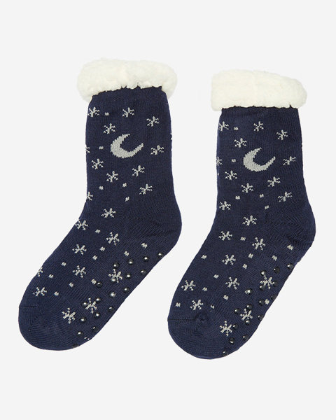 Шкарпетки жіночі з різдвяним візерунком темно-сині - Білизна