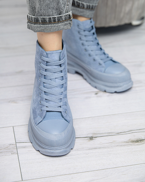 Сині жіночі чоботи на плоскій підошві на шнурівці від Wertika - Взуття