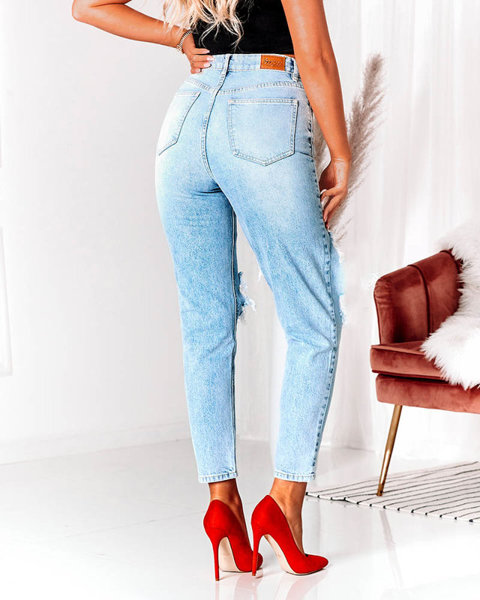 Сині жіночі джинсові штани з дірками - Одяг
