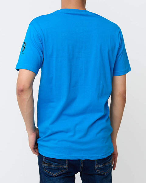 Синя бавовняна чоловіча футболка з принтом - Одяг