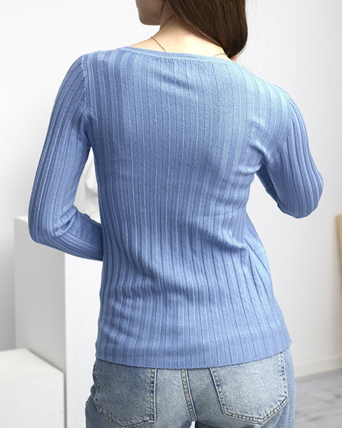 Синій жіночий светр в рубчик 