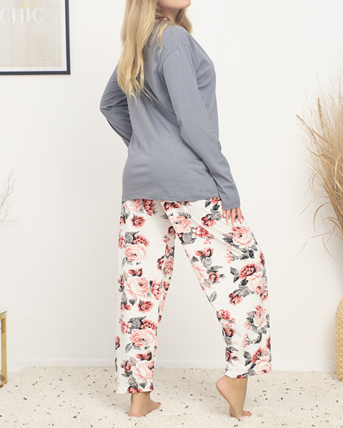 Сіра жіноча піжама з квітковим принтом PLUS SIZE - Одяг