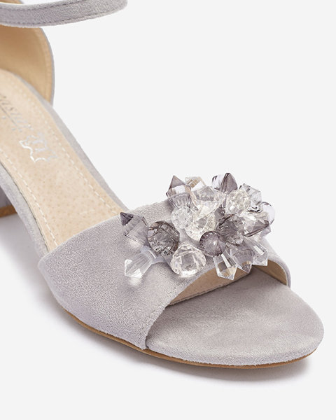 Сірі жіночі босоніжки на стійці з декоративними кристалами Cerosso- Footwear