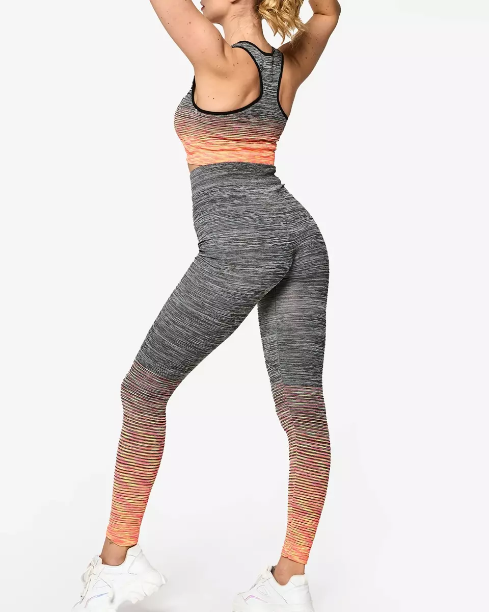 Сірий жіночий спортивний комплект з помаранчевими вставками - Одяг