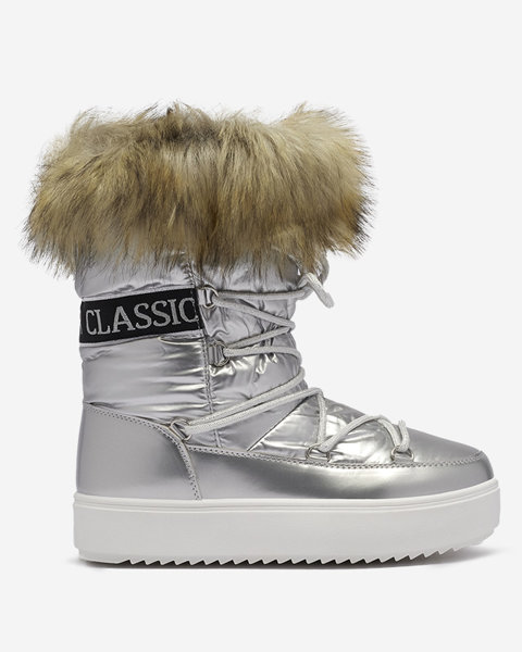 Сріблясті жіночі снігоступи з хутром Lilitsa- Взуття