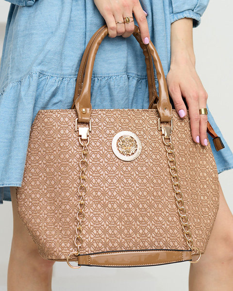 Світло-коричнева блискуча жіноча сумочка