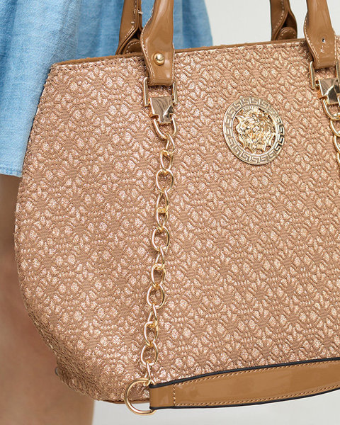 Світло-коричнева блискуча жіноча сумочка