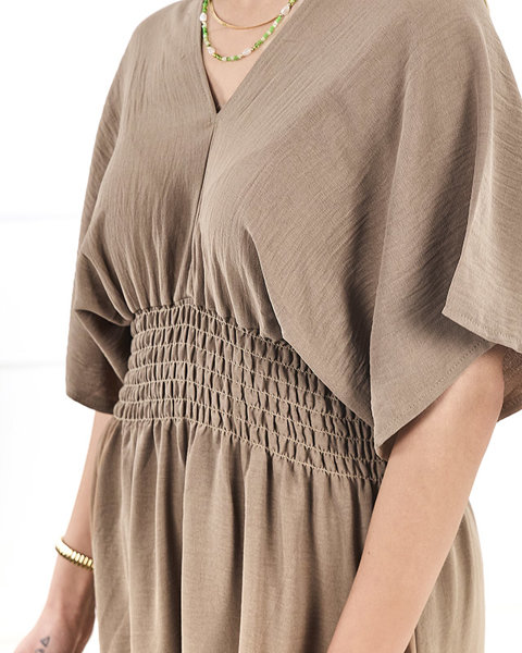 Світло-коричнева жіноча сукня міді PLUS SIZE- Одяг
