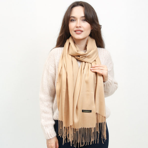 Світло-коричневий жіночий великий шарф з китицями - Аксесуари
