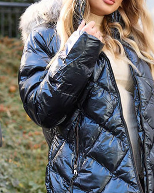 Темно-синя жіноча стьобана зимова куртка - Одяг