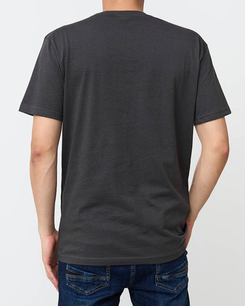 Темно-сіра бавовняна чоловіча футболка з барвистим принтом - Одяг