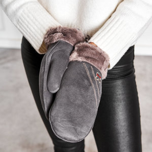 Темно-сірі рукавиці з вишивкою