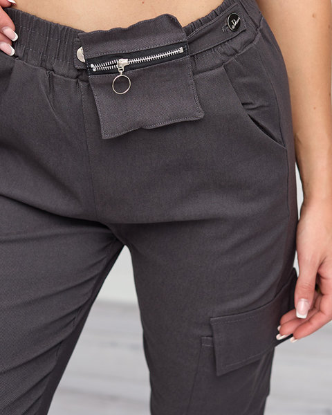 Темно-сірі жіночі штани карго з кишенею що відстібається