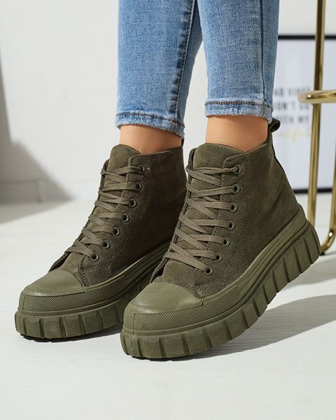 Темно-зелені жіночі спортивні черевики на шнурівці а-ля кросівки Netara - Взуття