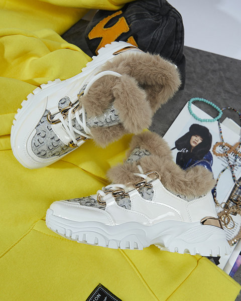 Туфлі спортивні лаковані білі жіночі з хутром Axili-Footwear