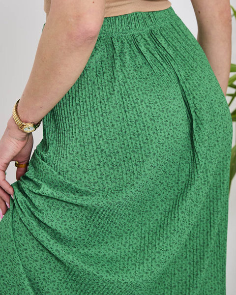 Зелена жіноча плісирована спідниця міді з візерунком - Одяг