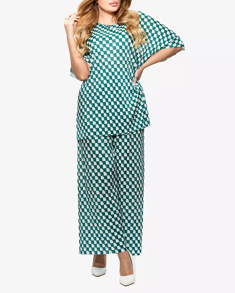 Зелений жіночий плісирований візерунчастий комплект - Одяг
