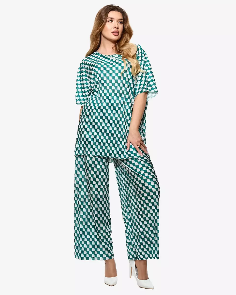 Зелений жіночий плісирований візерунчастий комплект - Одяг