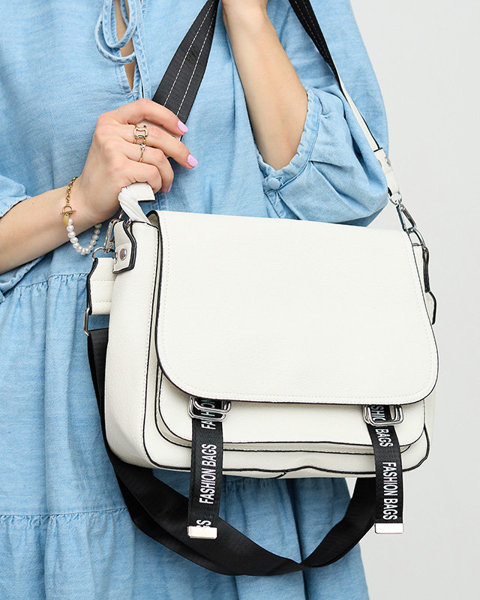 Жіноча біла сумка в смужку з написами - Аксесуари