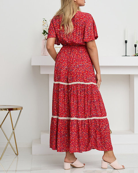 Жіноча червона довга літня сукня з квітами - Одяг