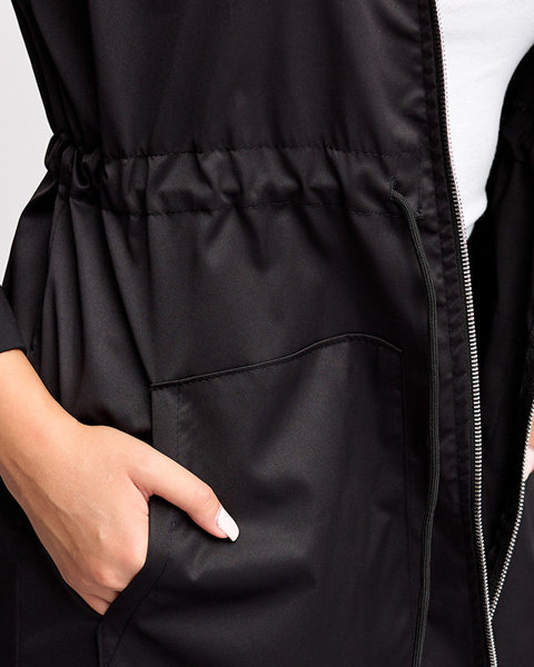 Жіноча чорна довга вітрівка піджак із зав'язаним поясом - одяг