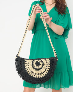 Жіноча чорна солом'яна сумка з декоративними китицями - Аксесуари