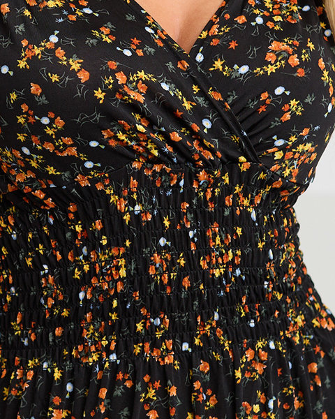 Жіноча чорна сукня максі з помаранчевими квітами - Одяг