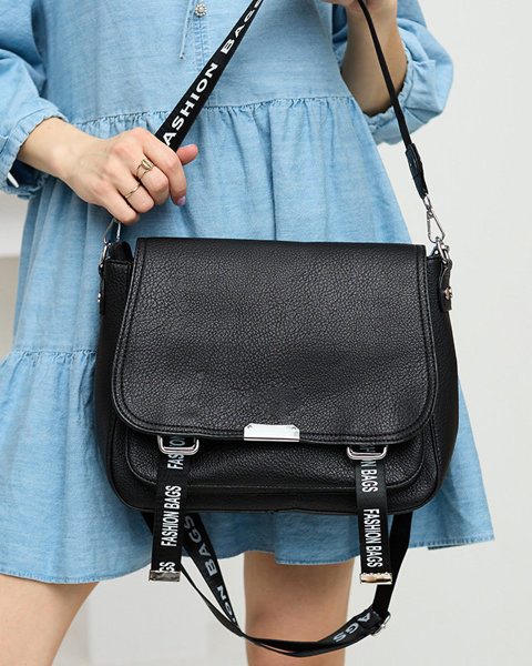 Жіноча чорна сумочка в смужку з написами - Аксесуари