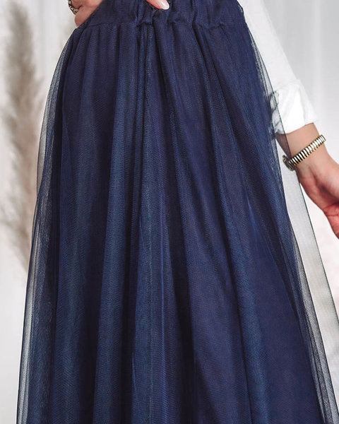 Жіноча двошарова спідниця міді темно-синього кольору - Одяг
