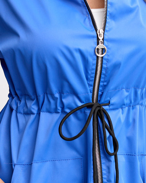 Жіноча кобальтова куртка-вітровка на талії - одяг