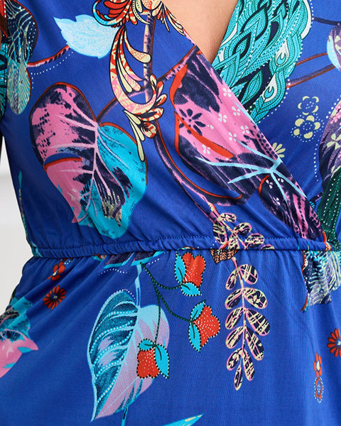 Жіноча кобальтова сукня максі з різнокольоровими квітами - Одяг