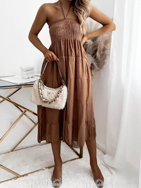 Жіноча сукня без бретелей коричневого кольору PLUS SIZE - Одяг
