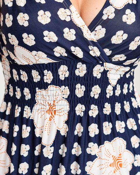 Жіноче темно-синє коротке плаття в квіточку - Одяг