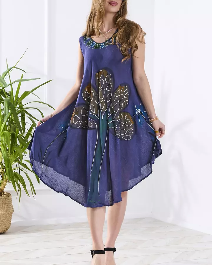 Жіноче темно-синє покривало а-ля сукня з квітковим мотивом - Одяг