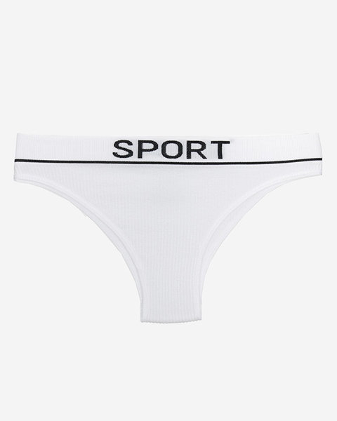 Жіночі білі трусики в рубчик зі спортивними написами - Нижня білизна