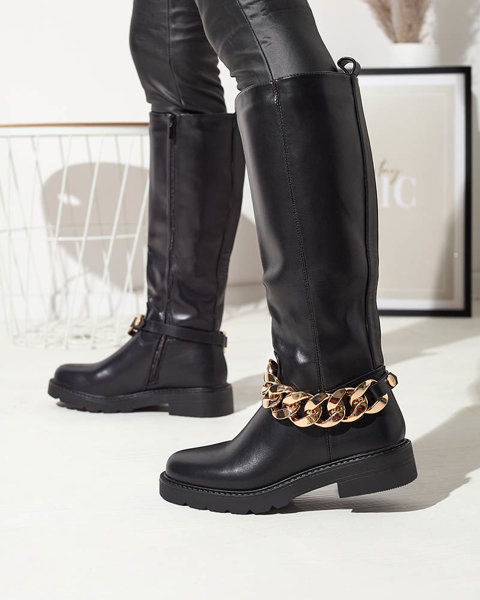 Жіночі ботфорти з екошкіри чорного кольору Koterika- Взуття