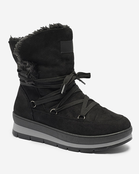 Жіночі черевики на шнурівці а-ля снігоступи чорного кольору Lapres- Footwear