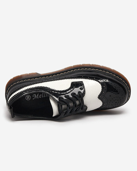 Жіночі чорно-білі лаковані туфлі на шнурівці Vyvana- Взуття