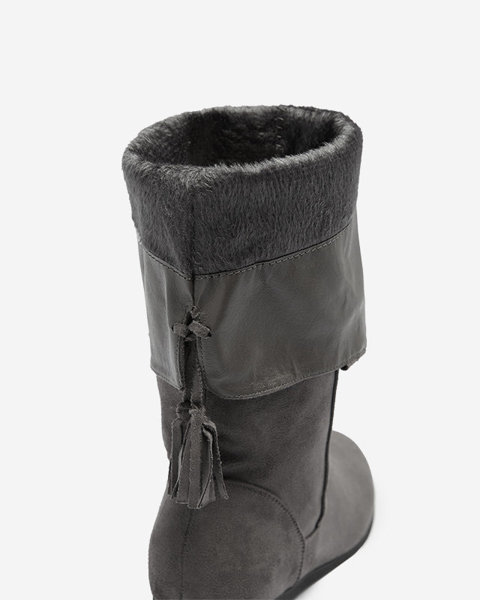 Жіночі еко замшеві чоботи сірого кольору Ifanell- Взуття