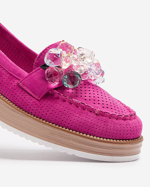 Жіночі мокасини кольору фуксії з декоративними кристалами Liscutio- Footwear