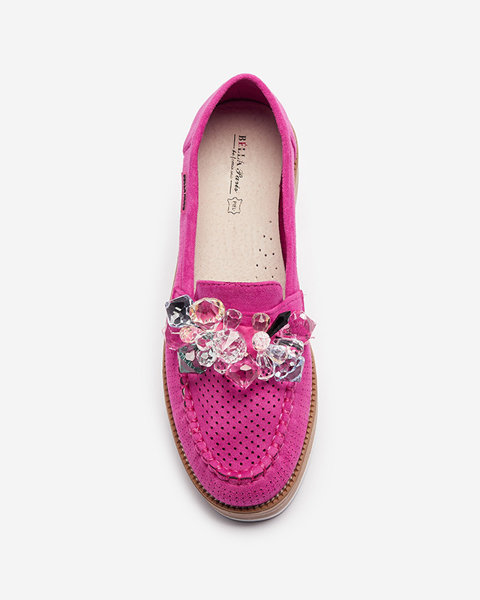 Жіночі мокасини кольору фуксії з декоративними кристалами Liscutio- Footwear