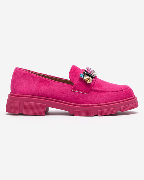 Жіночі мокасини з екозамші кольору фуксії з декоративними кристалами Alenns- Footwear