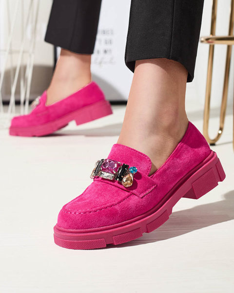 Жіночі мокасини з екозамші кольору фуксії з декоративними кристалами Alenns- Footwear