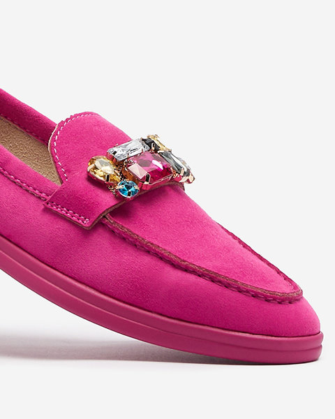 Жіночі мокасини з екозамші кольору фуксії з декоративними кристалами Nellens- Footwear