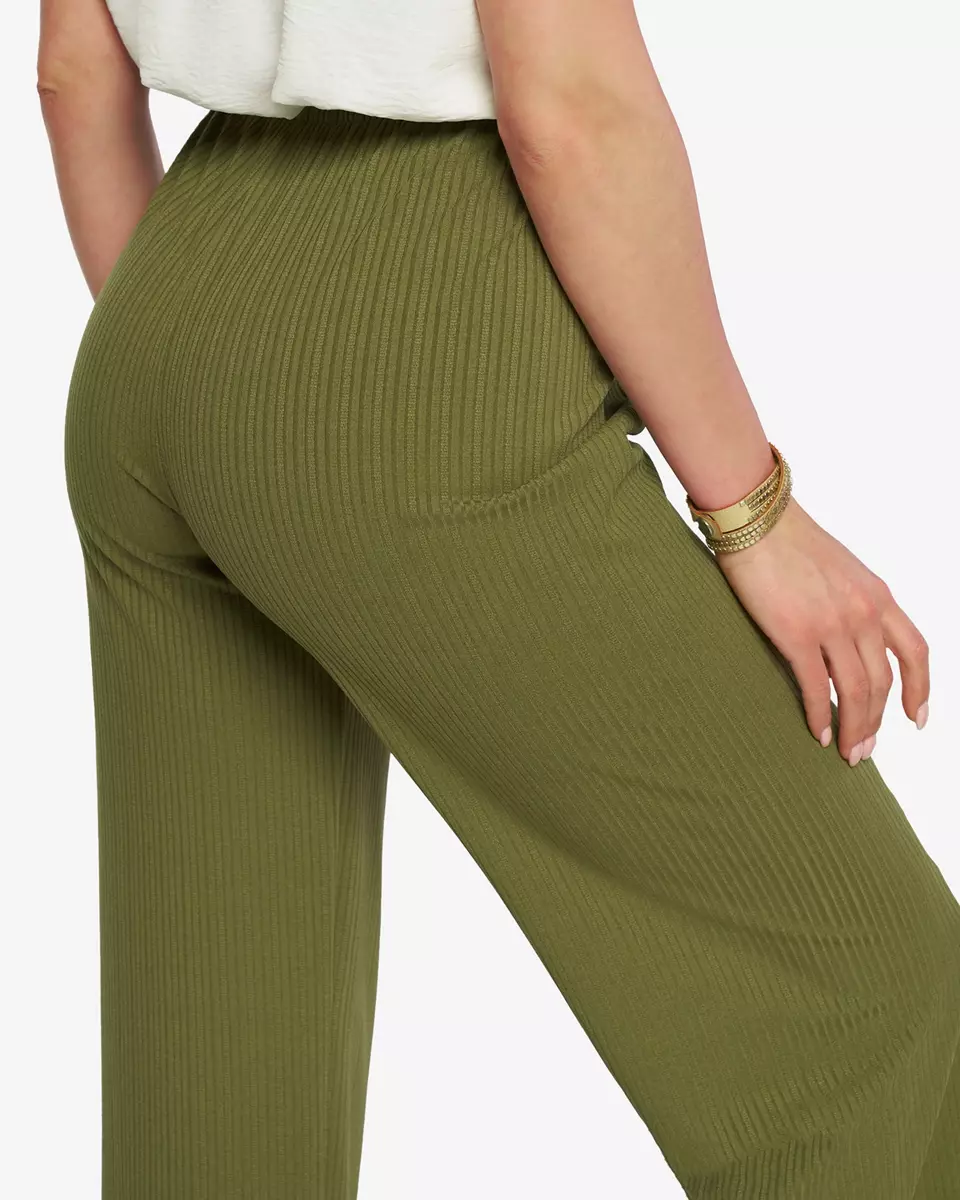 Жіночі широкі брюки на резинці зеленого кольору - Одяг
