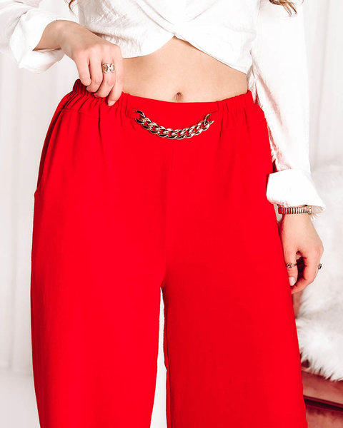 Жіночі широкі червоні штани палаццо з ланцюжком - Одяг